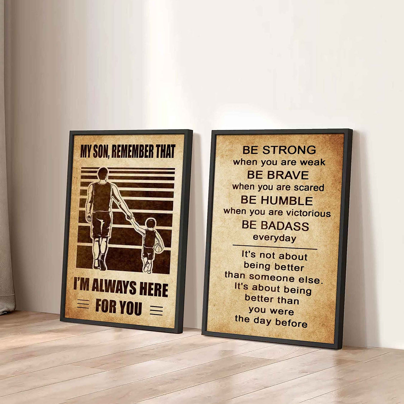 Combo 2 Sport Poster Canvas My Son Remember That - Be Strong When You Are Weak Be Brave When You Are Scared Be Badass Everyday