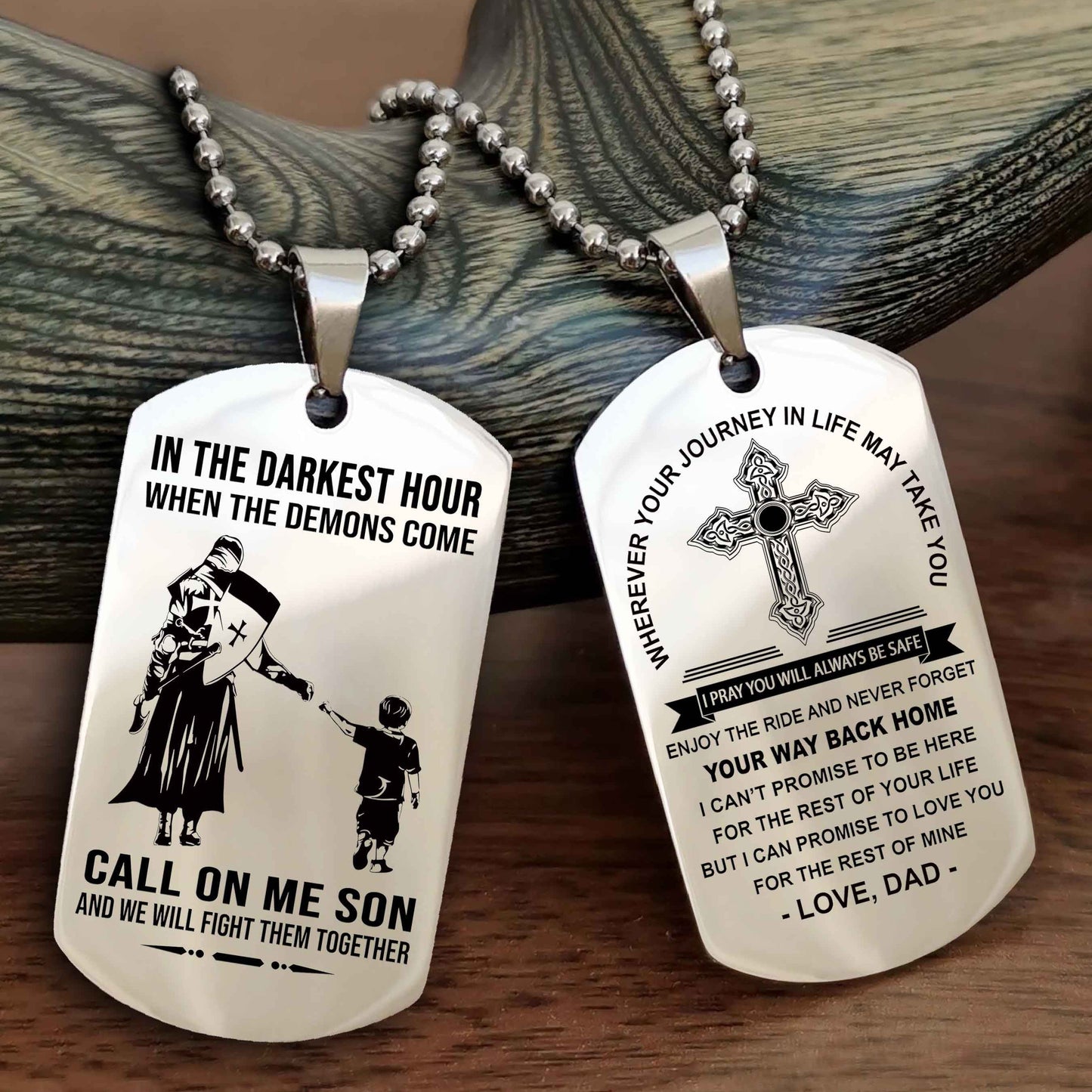 Samurai Double Sided Cross Dog Tag Call On Me Son - Gift For Son From Dad Your Way Back Home