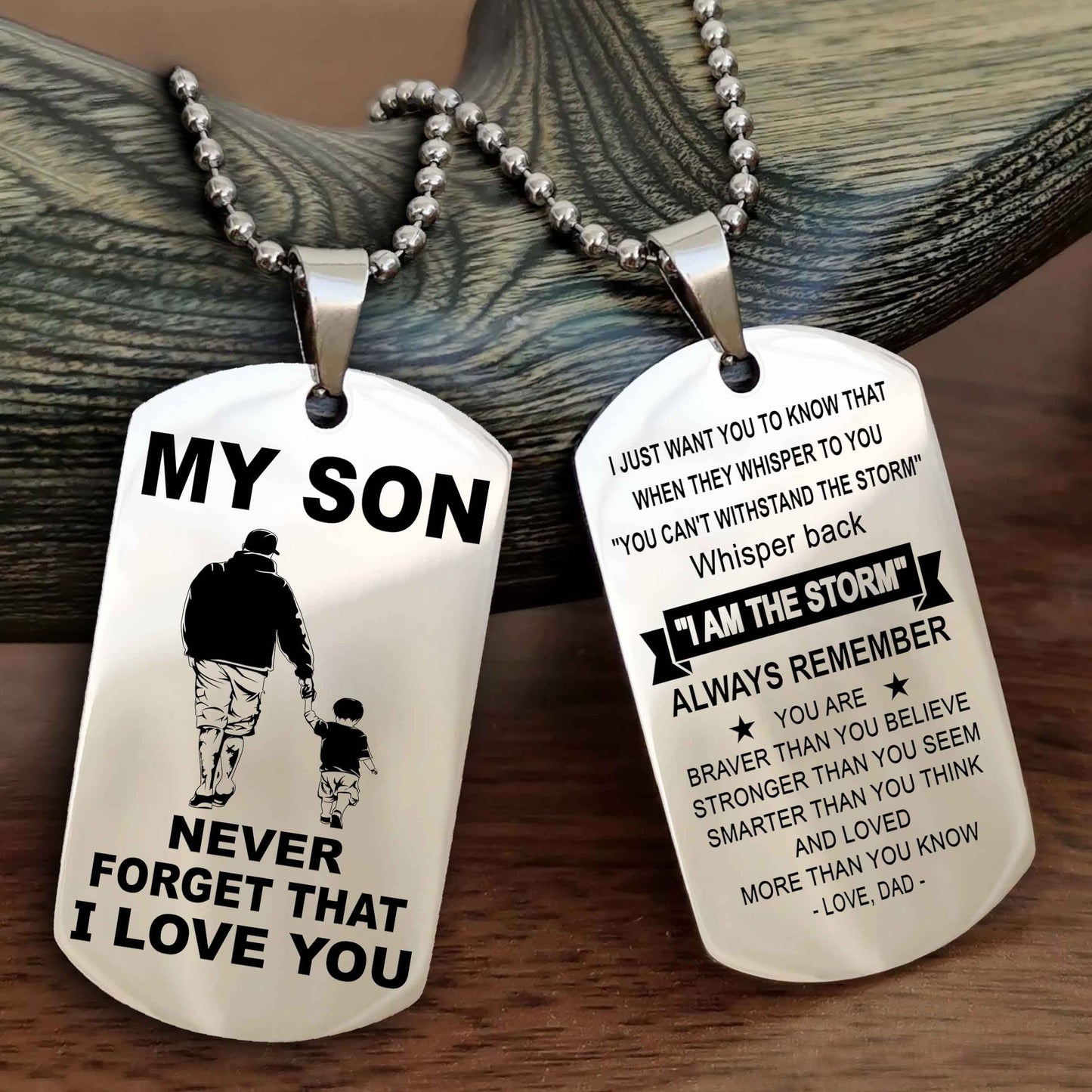 DRB Double Sided Dog Tag To My Son Never Forget That I Love You New Version - Whisper Back I'm The Storm