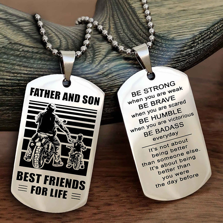 Viking Personalized Double Sided Dog Tag Silver To My Son I Love You - Be Strong When You Are Weak Gift From Dad To Son