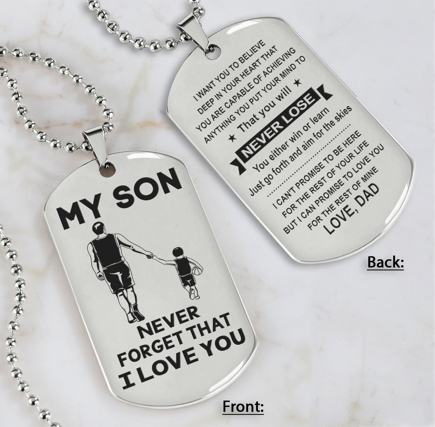 DRB Personalized Double Sided Dog Tag To My Son Never Forget That I Love You - You Will Never Lose You Either Win Or Learn