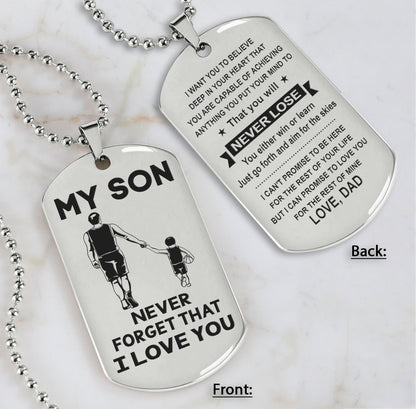 DRB Personalized Double Sided Dog Tag To My Son Never Forget That I Love You - You Will Never Lose You Either Win Or Learn
