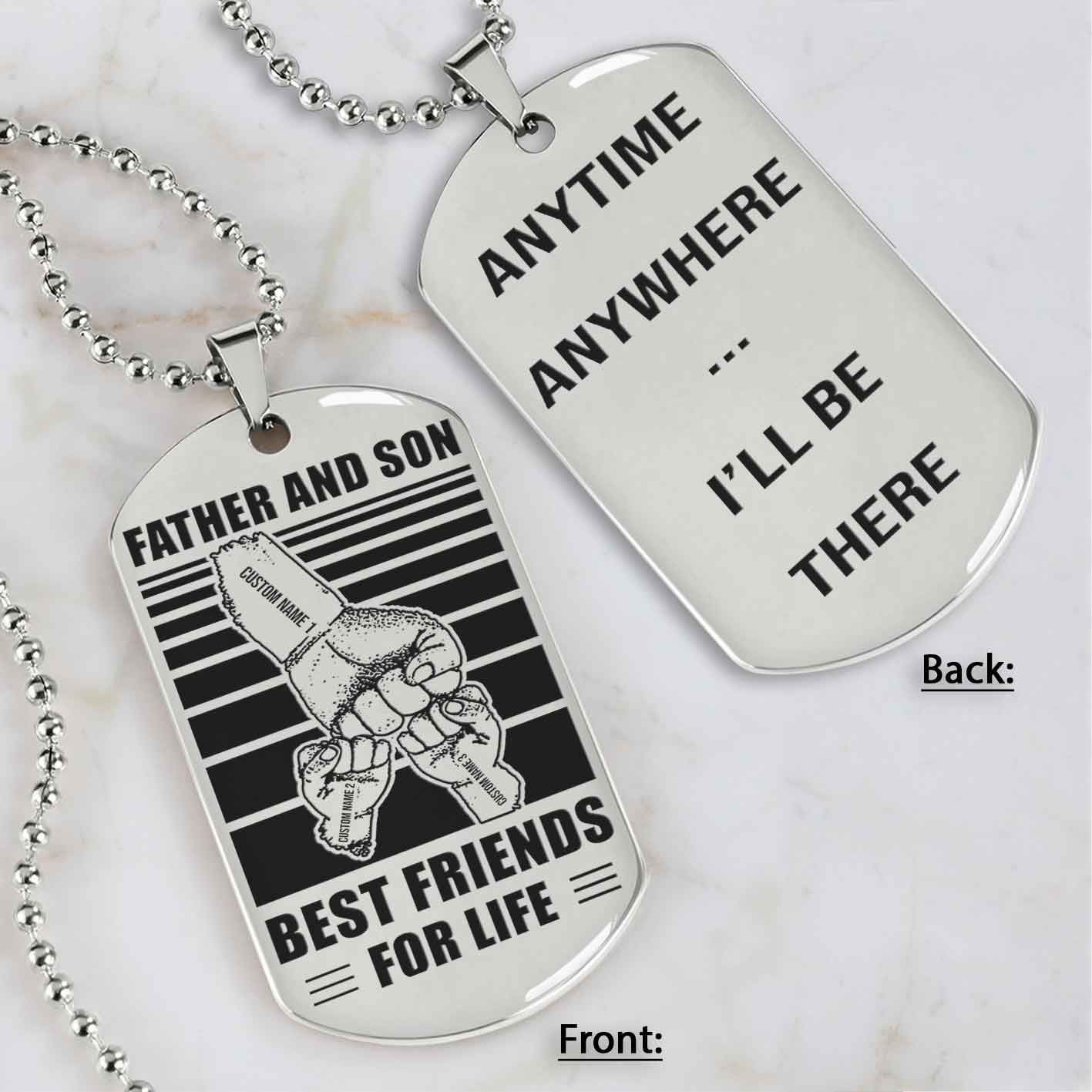 Family Fist Bump Team 3 Personalized Double Sided Dog Tag Father  And Son Best Friends For Life - Message on the back side