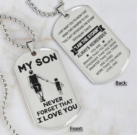 DRB Personalized Double Sided Dog Tag To My Son Never Forget That I Love You - Whisper Back I'm The Storm