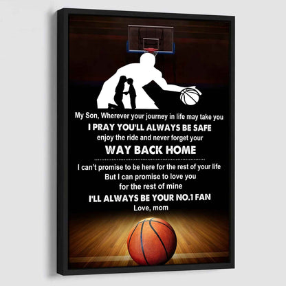Baseball Poster Canvas Mom To Son - Never Forget Your Way Back Home I Will Always Your No 1 Fan