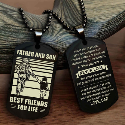 Samurai Personalized Double Sided Dog Tag Silver To My Son I Love You - You Will Never Lose You Either Win Or Learn From Dad To Son