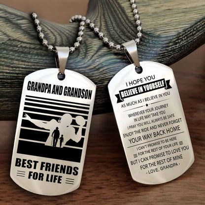 Sport Personalized Double Sided Dog Tag Grandpa And Grandson Best Friend For Life - Never Forget Your Way Back Home I Belive In You