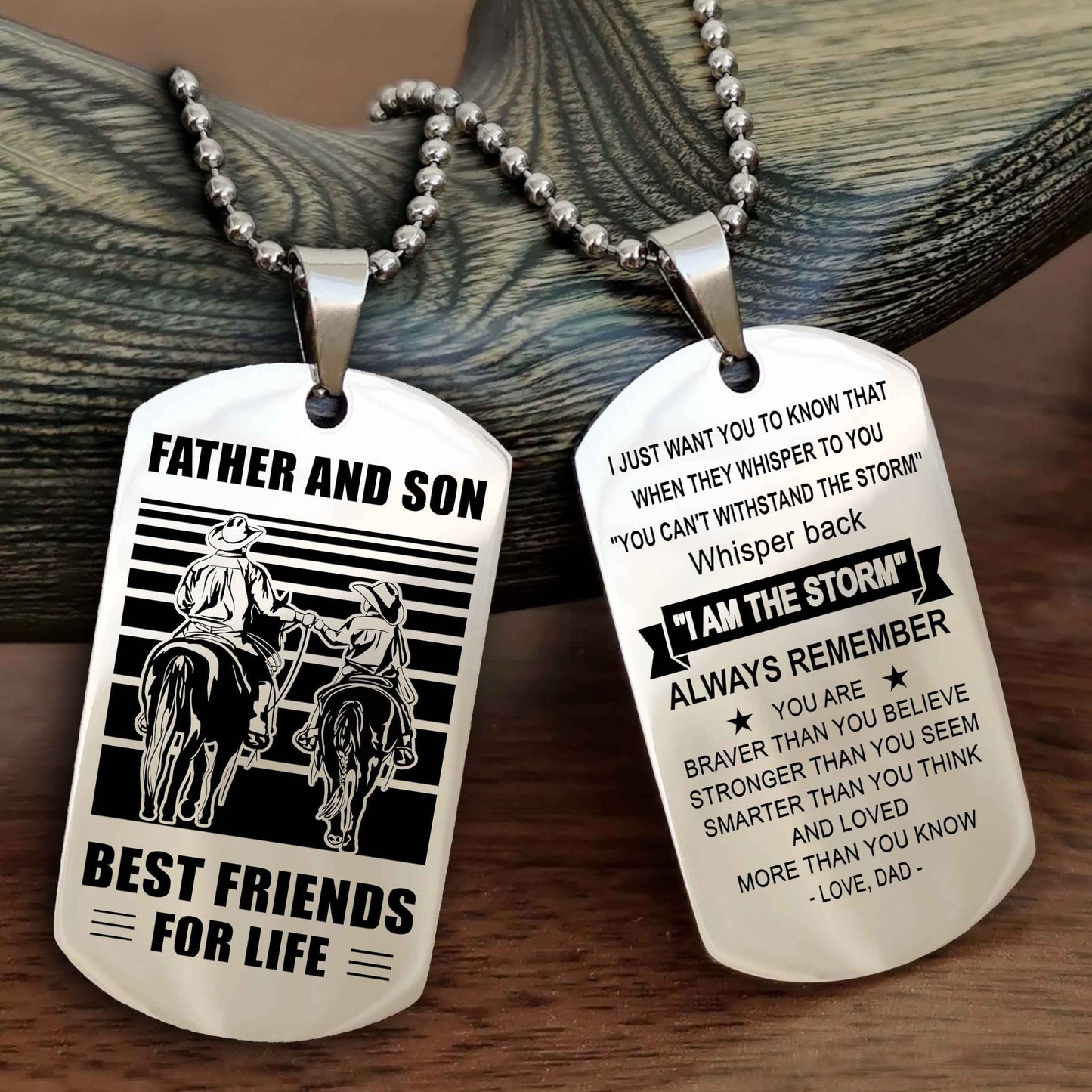 Cowboy Personalized Double Sided Dog Tag To My Son I Love You - Whisper Back I'm The Storm