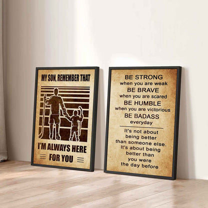 Combo 2 DRB Poster Canvas My Son Remember That - Be Strong When You Are Weak Be Brave When You Are Scared Be Badass Everyday