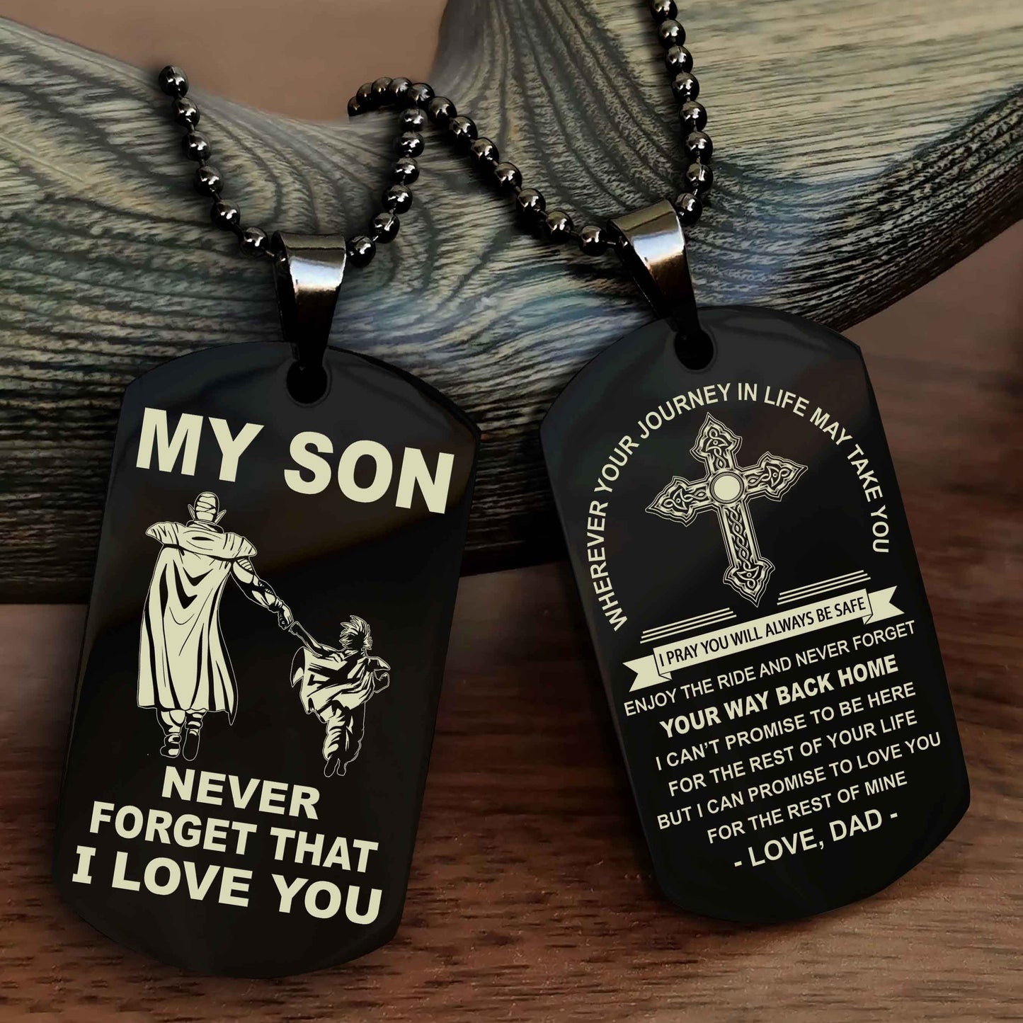 DRB Cross Double Sided Dog Tag To My Son Never Forget That I Love You - Gift For Son Never Forget Your Way Back Home