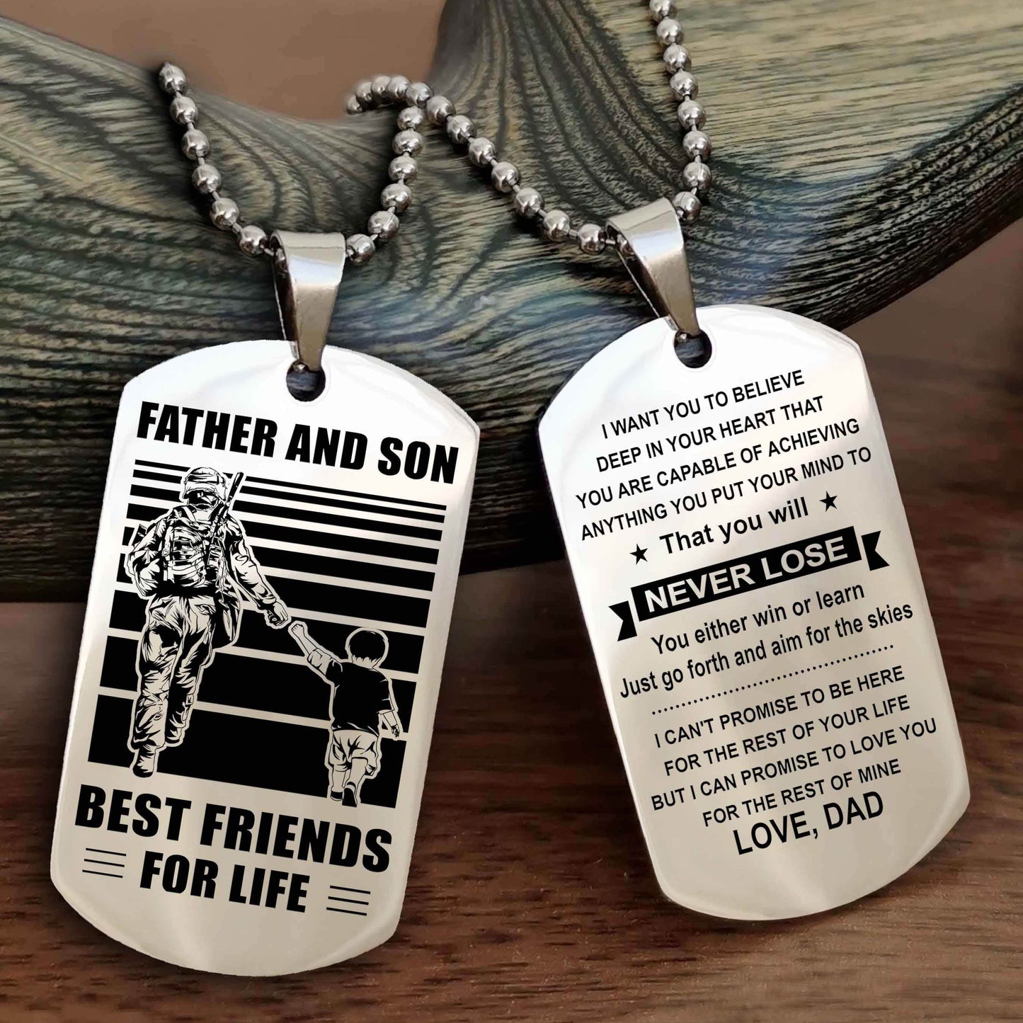 Samurai Personalized Double Sided Dog Tag Silver To My Son I Love You - You Will Never Lose You Either Win Or Learn From Dad To Son