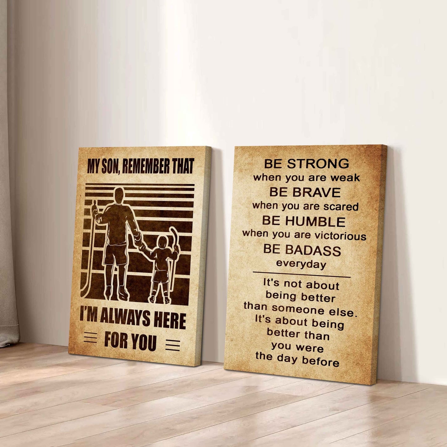 Combo 2 Sport Poster Canvas My Son Remember That - Be Strong When You Are Weak Be Brave When You Are Scared Be Badass Everyday