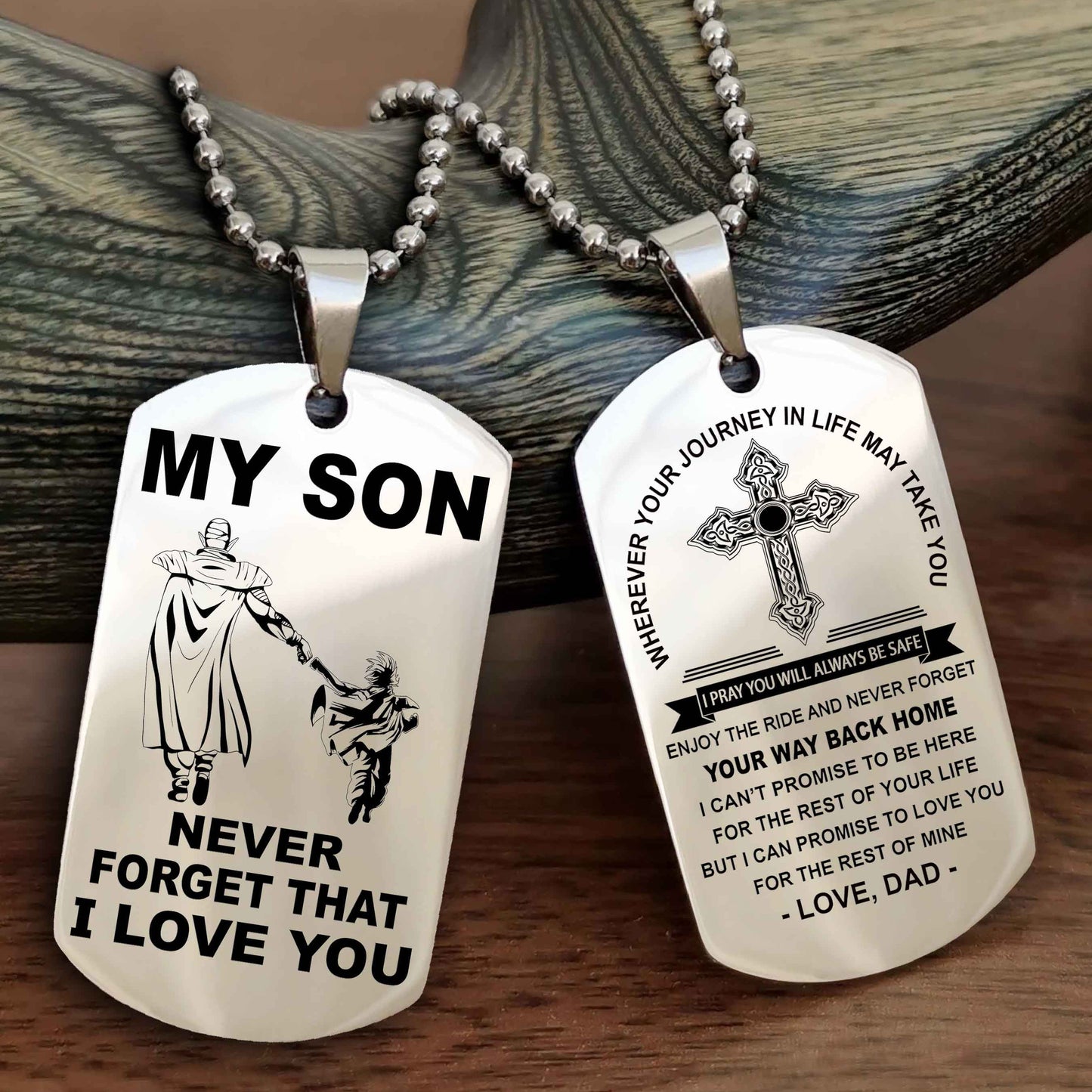 Samurai Cross Double Sided Dog Tag To My Son Never Forget That I Love You - Gift For Son Never Forget Your Way Back Home