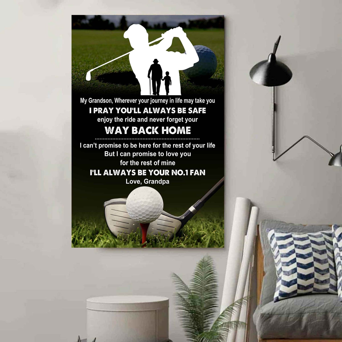 Sport Basketball Poster Canvas Grandpa To Grandson - Never Forget Your Way Back Home I Will Always Your No 1 Fan