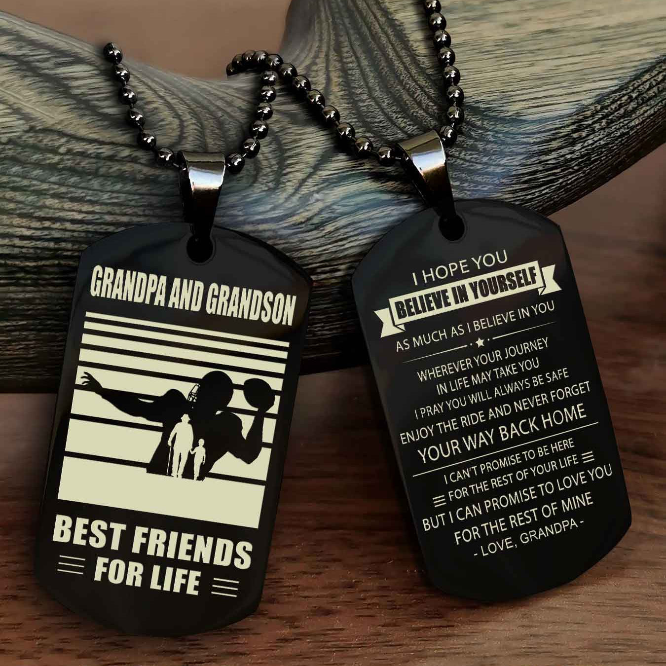 Sport Personalized Double Sided Dog Tag Grandpa And Grandson Best Friend For Life - Never Forget Your Way Back Home I Belive In You