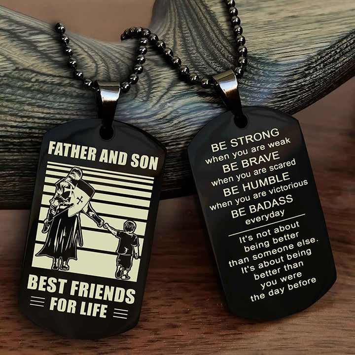 DRB Personalized Double Sided Dog Tag Silver To My Son I Love You - Be Strong When You Are Weak Gift From Dad To Son
