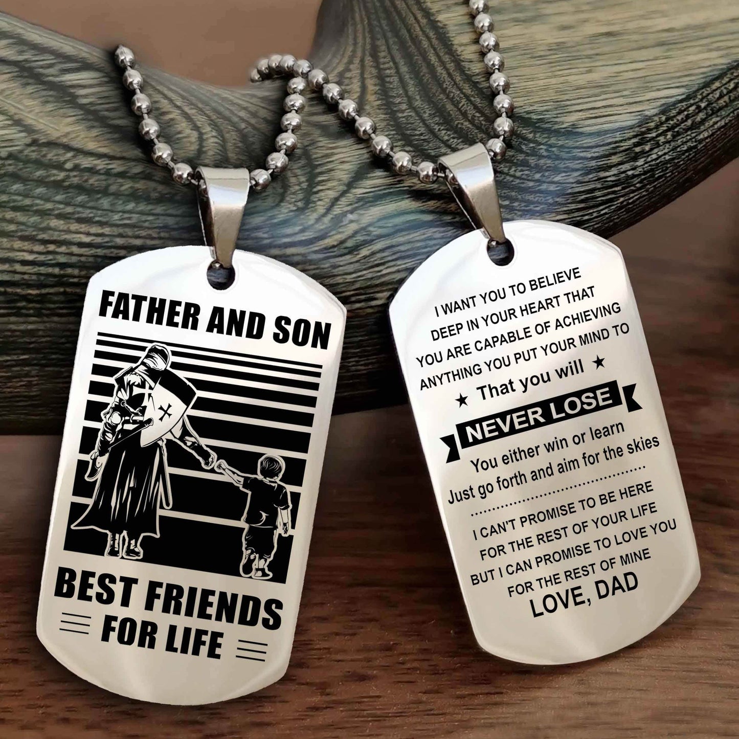 Samurai Personalized Double Sided Dog Tag Silver To My Son I Love You - You Will Never Lose You Either Win Or Learn From Dad To Son
