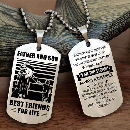 Samurai Personalized Double Sided Dog Tag Silver To My Son I Love You - Whisper Back I'm The Storm