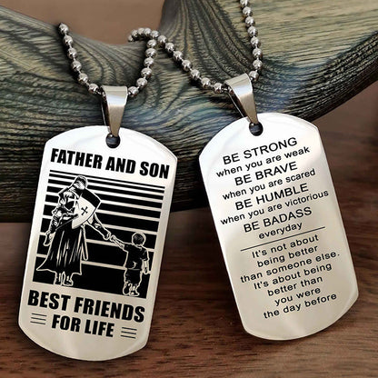 Cowboy Personalized Double Sided Dog Tag To My Son I Love You - Be Strong When You Are Weak Gift From Dad To Son