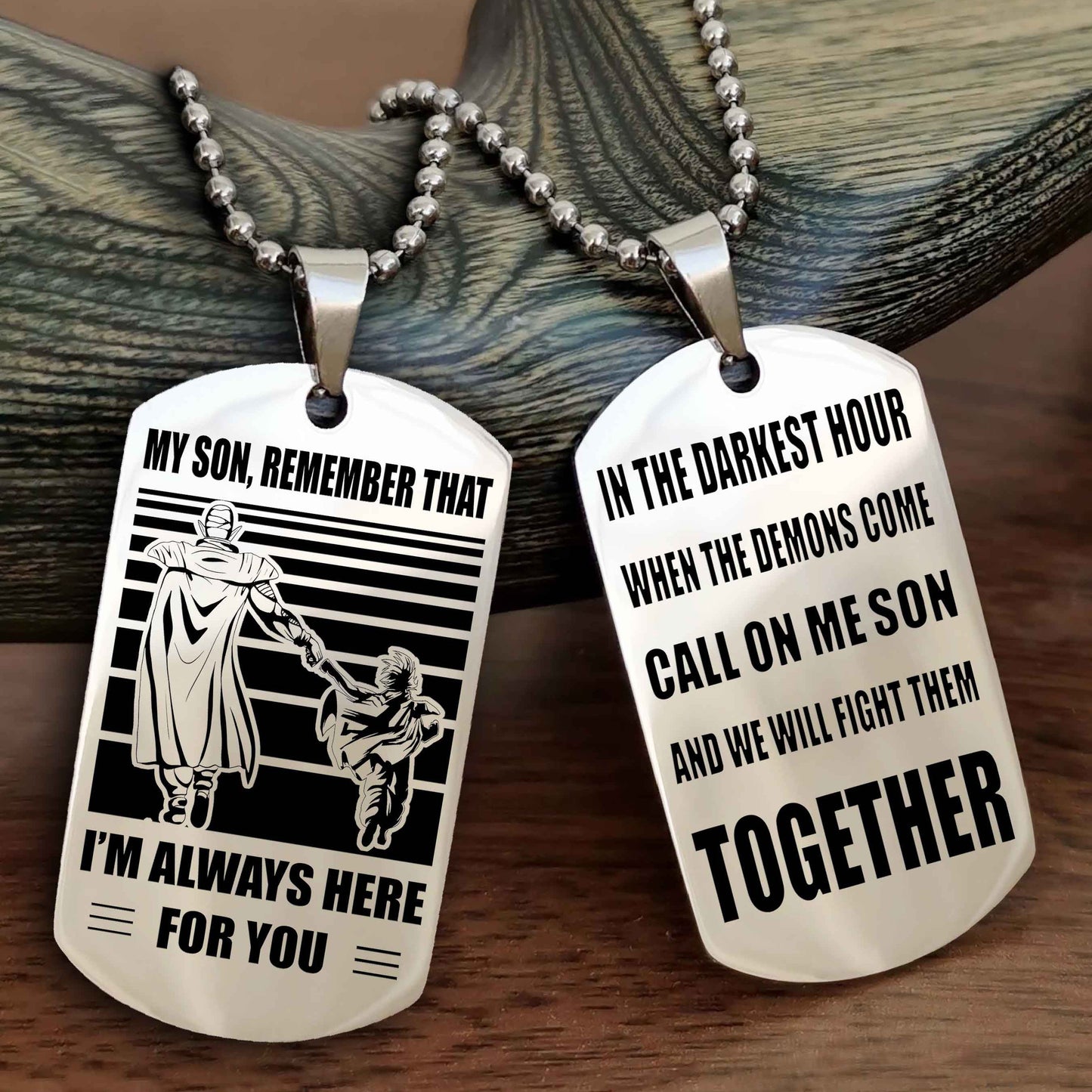 DRB Personalized Double Sided Dog Tag My Son Remember That I Will Always Here Call On Me Son And We Will Fight Them Together