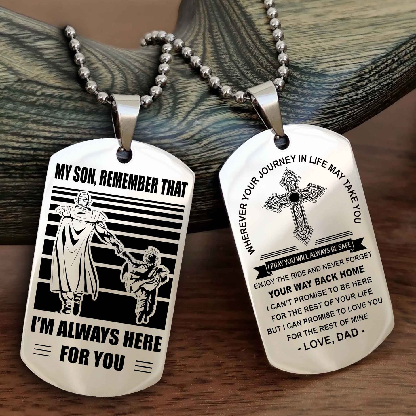 Knight Templar Cross Double Sided Dog Tag My Son Remember That - Gift For Son Enjoy The Ride Never Forget Your Way Back Home