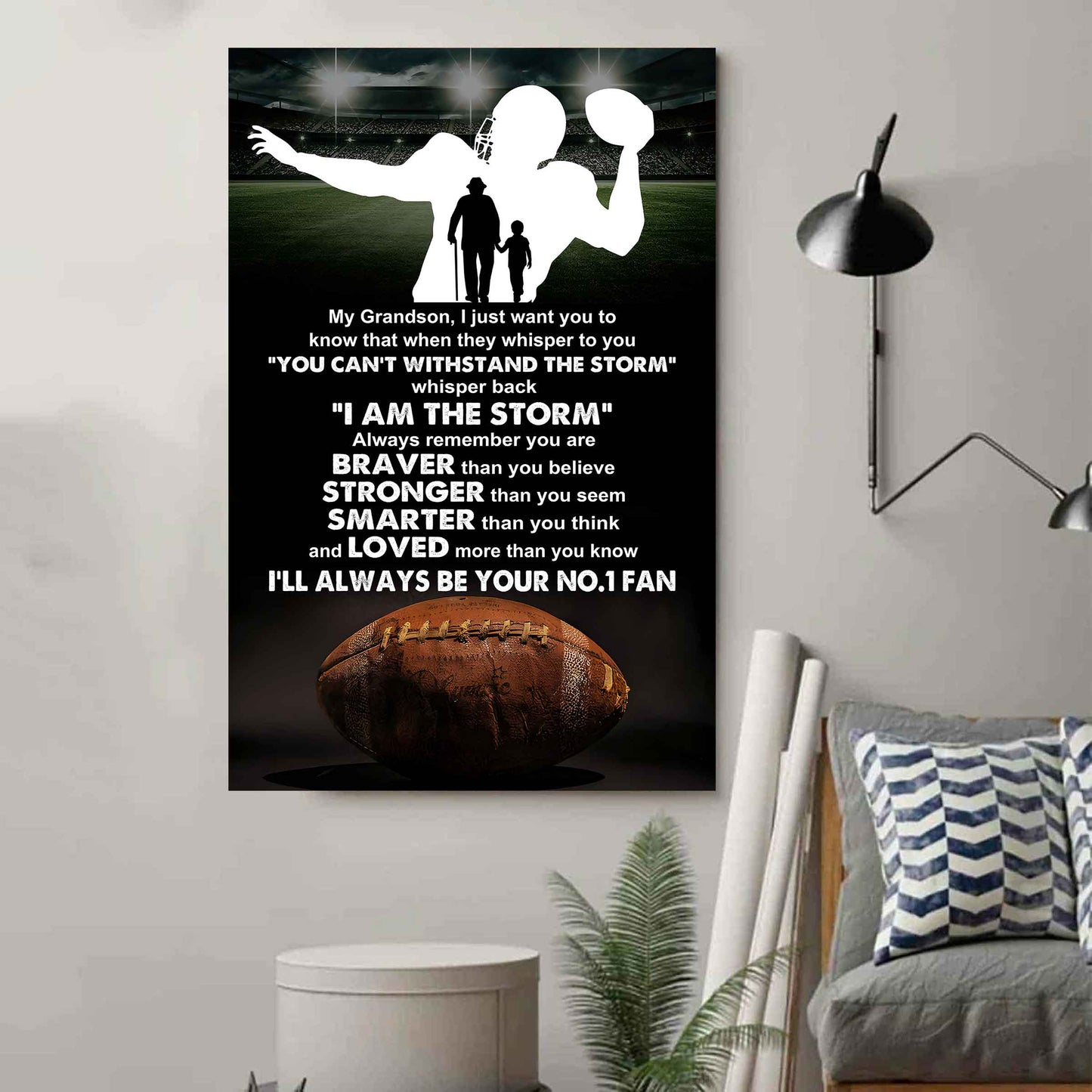 Tennis Poster Canvas Granpa To Grandson - Whisper Back I Am The Storm I Will Always Your No 1 Fan