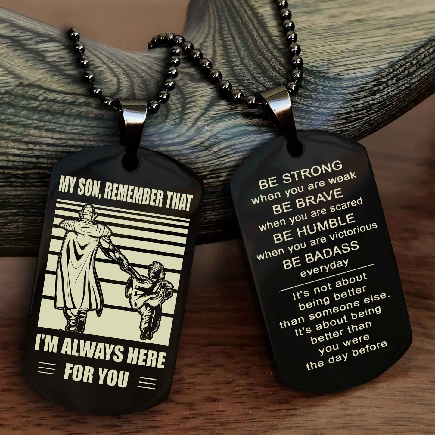 Biker Personalized Double Sided Dog Tag My Son  Remember That I Will Always Here Be Strong When You Are Weak Be Badass Everyday