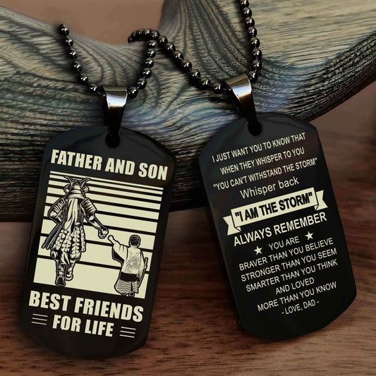 Samurai Personalized Double Sided Dog Tag Silver To My Son I Love You - Whisper Back I'm The Storm