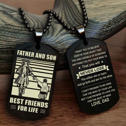 Viking Personalized Double Sided Dog Tag Silver To My Son I Love You - You Will Never Lose You Either Win Or Learn From Dad To Son