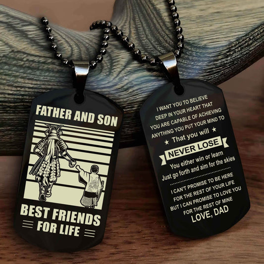Samurai Personalized Double Sided Dog Tag Silver To My Son I Love You - You Will Never Lose You Either Win Or Learn From Dad To Son