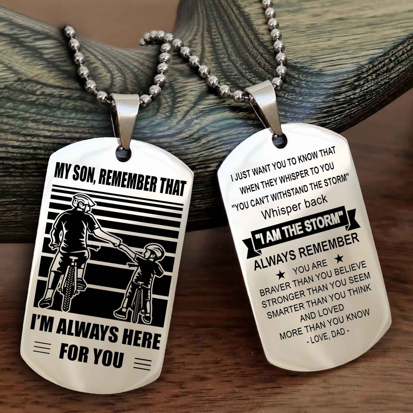 DRB Personalized Double Sided Dog Tag My Son Remember That I Will Always Here Whisper Back I Am The Storm
