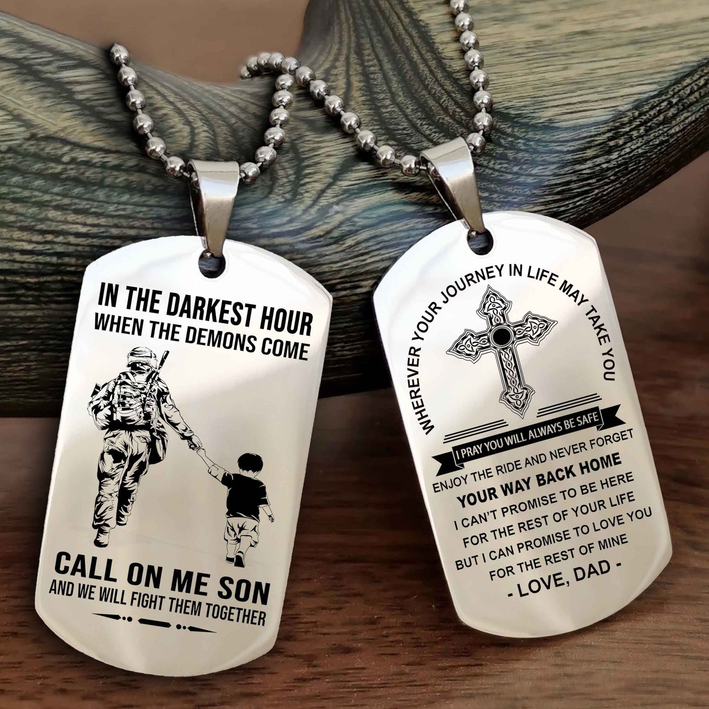 Knight Templar Double Sided Cross Dog Tag Call On Me Son - Gift For Son From Dad Your Way Back Home