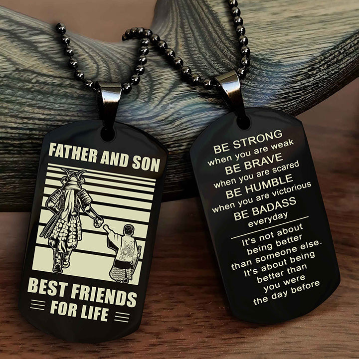 Viking Personalized Double Sided Dog Tag Silver To My Son I Love You - Be Strong When You Are Weak Gift From Dad To Son