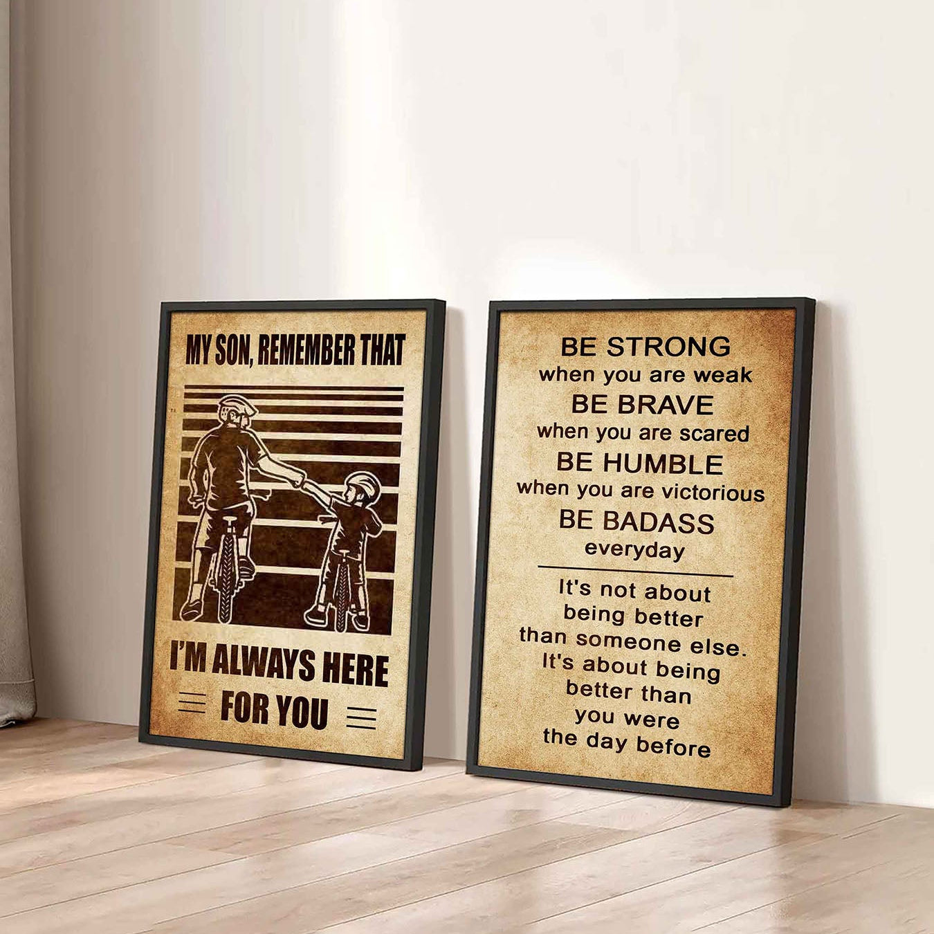 Combo 2 Sport Poster Canvas My Son Remember That - Be Strong When You Are Weak Be Brave When You Are Scared Be Badass Everyday