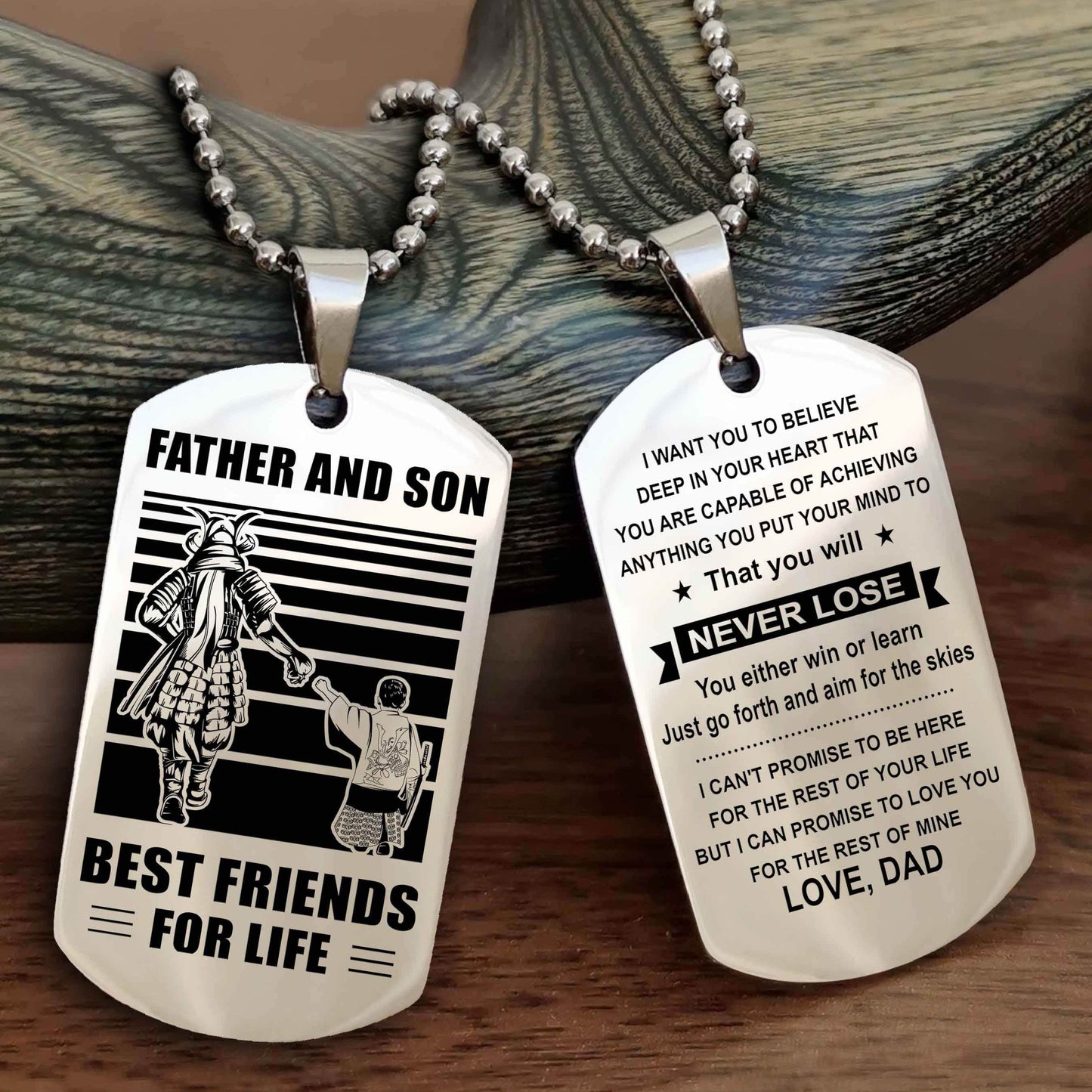 Knight Templar Personalized Double Sided Dog Tag Silver To My Son I Love You - You Will Never Lose You Either Win Or Learn From Dad To Son
