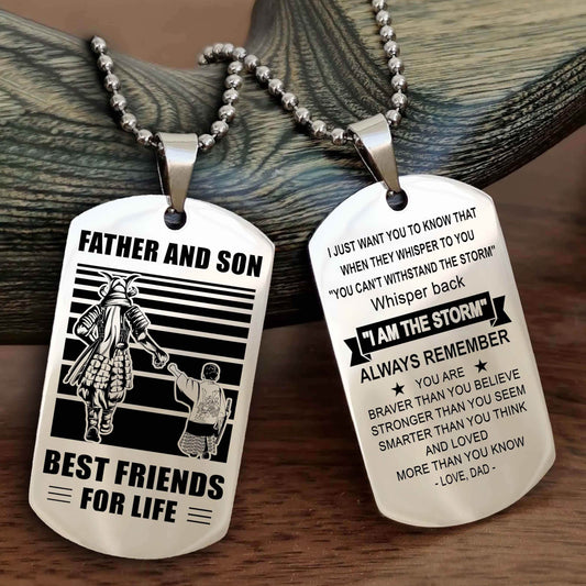 Samurai Personalized Double Sided Dog Tag Silver To My Son I Love You - Whisper Back I'm The Storm