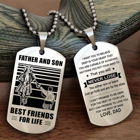 Samurai Personalized Double Sided Dog Tag Silver To My Son I Love You - You Will Never Lose You Either Win Or Learn From Dad To Son