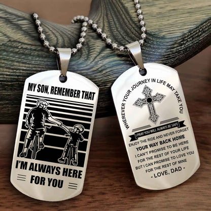 Samurai Cross Double Sided Dog Tag My Son Remember That - Gift For Son Enjoy The Ride Never Forget Your Way Back Home