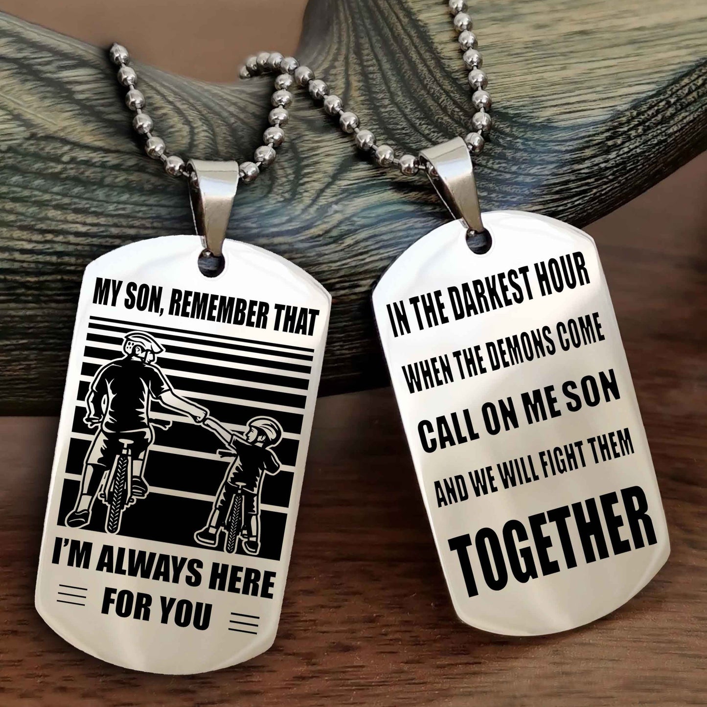 Biker Personalized Double Sided Dog Tag My Son Remember That I Will Always Here Call On Me Son And We Will Fight Them Together