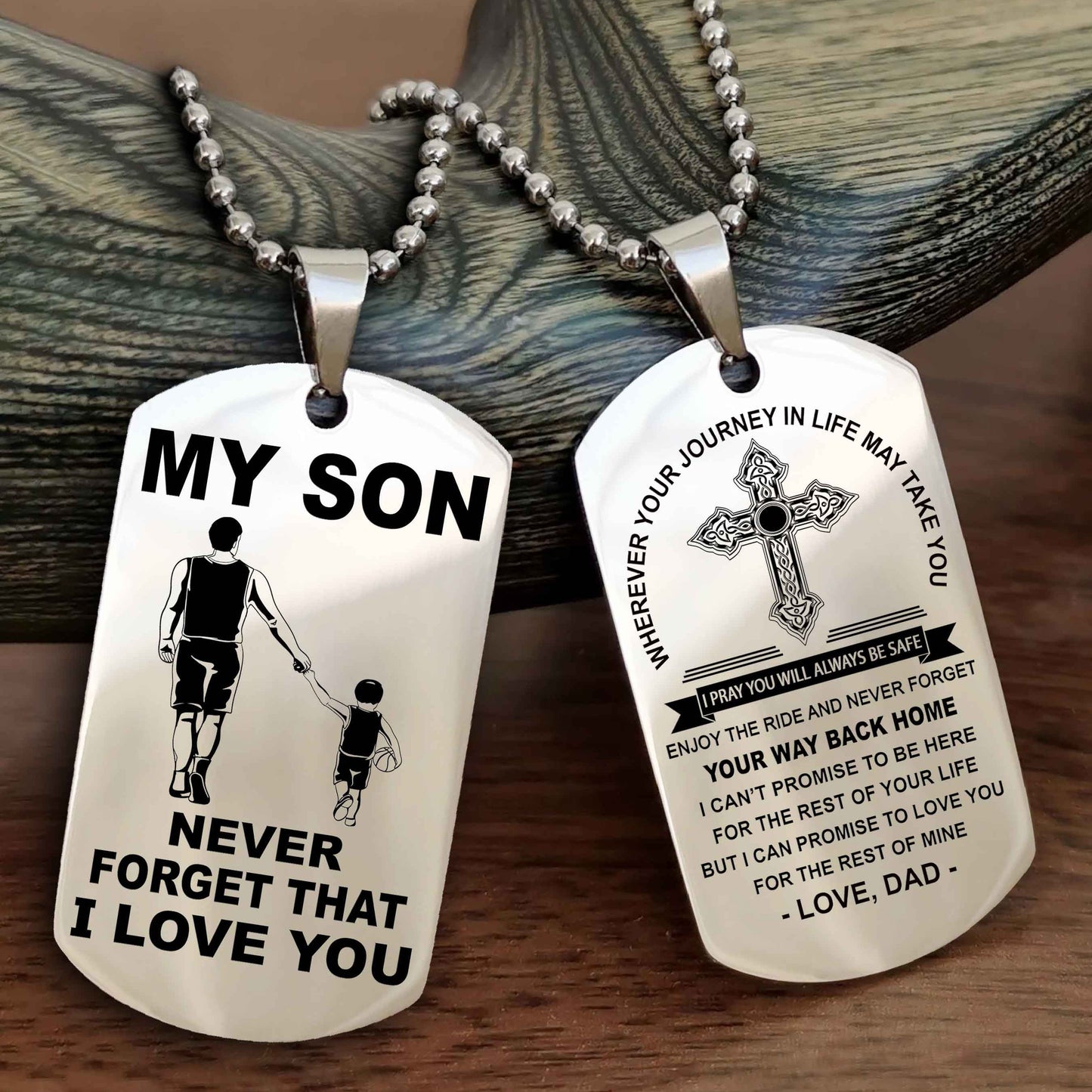 Samurai Cross Double Sided Dog Tag To My Son Never Forget That I Love You - Gift For Son Never Forget Your Way Back Home