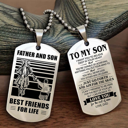DRB Double Sided Dog Tag Father And Son Best Friend For Life - Gift For Son Just Go Forth And Aim For The Skies