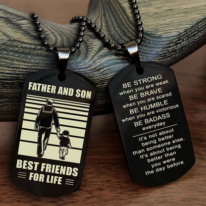 Samurai Personalized Double Sided Dog Tag Silver To My Son I Love You - Be Strong When You Are Weak Gift From Dad To Son