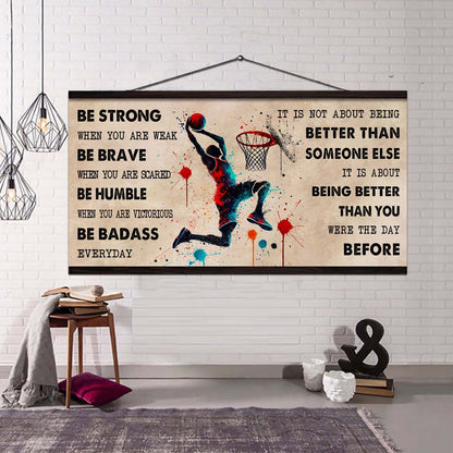 Water Color Soccer Poster Canvas It Is Not About Being Better Than Someone Else - Be Strong When You Are Weak Be Badass Everyday