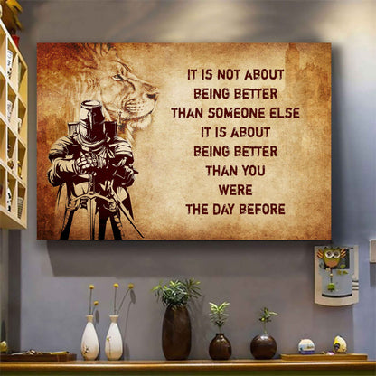 Samurai Poster Canvas It's Not About Being Better Than Someone Else Best Gifts Motivation Quotes