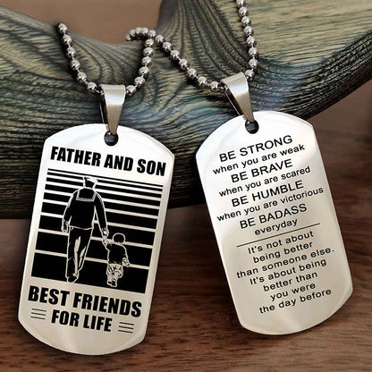Samurai Personalized Double Sided Dog Tag Silver To My Son I Love You - Be Strong When You Are Weak Gift From Dad To Son