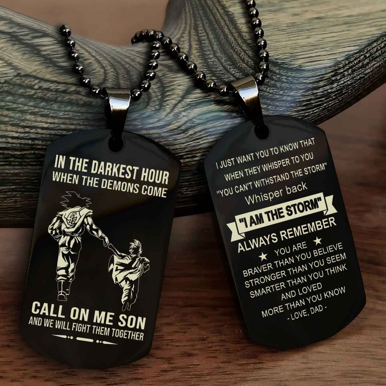 DRB Double Sided Dog Tag Call On Me Son - Gift For Son From Dad Whisper Back I'm The Storm