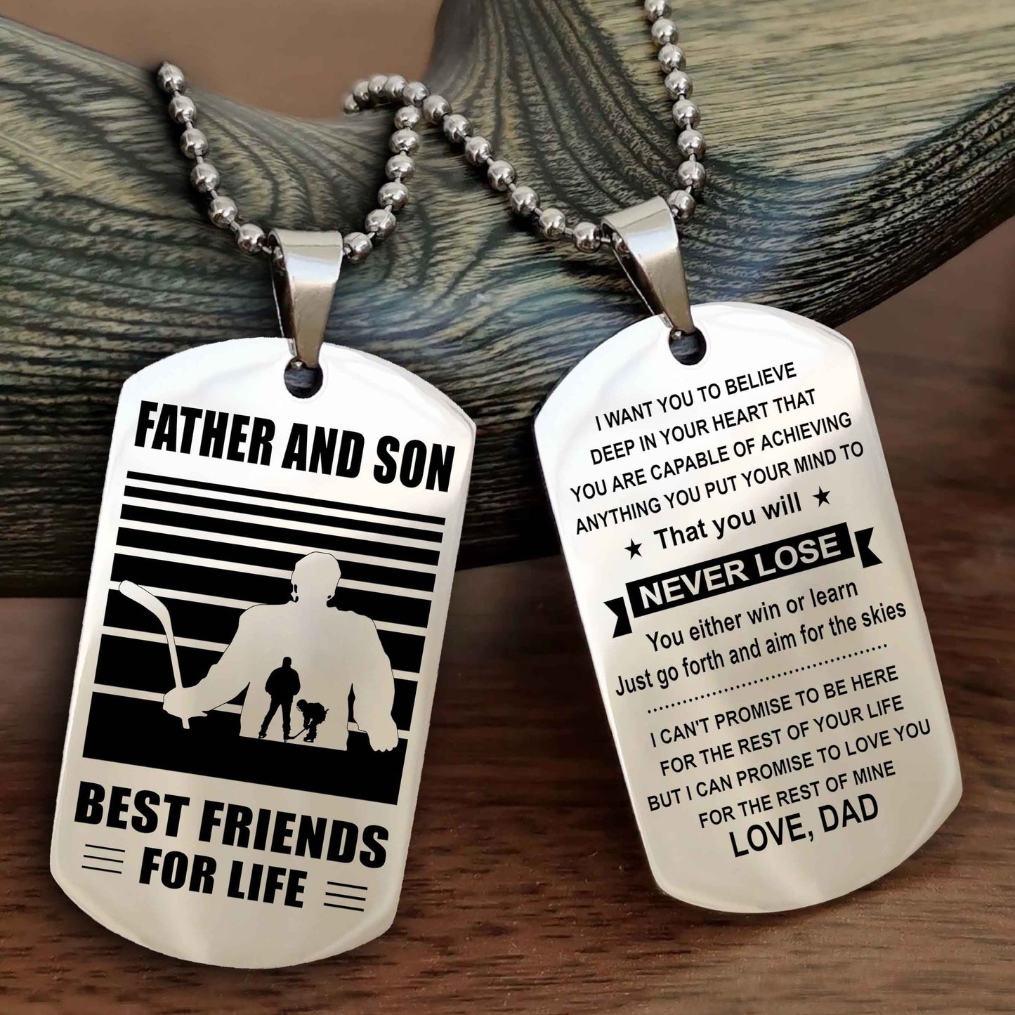 Sport Personalized Double Sided Dog Tag Father And Son Best Friend For Life - You Will Never Lose You Either Win Or Learn