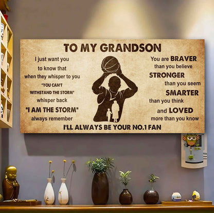 Personalized Sport Baseball Poster Canvas I'll Be Your No 1 Fan Grandma To Grandson - Whisper Back I'm The Storm