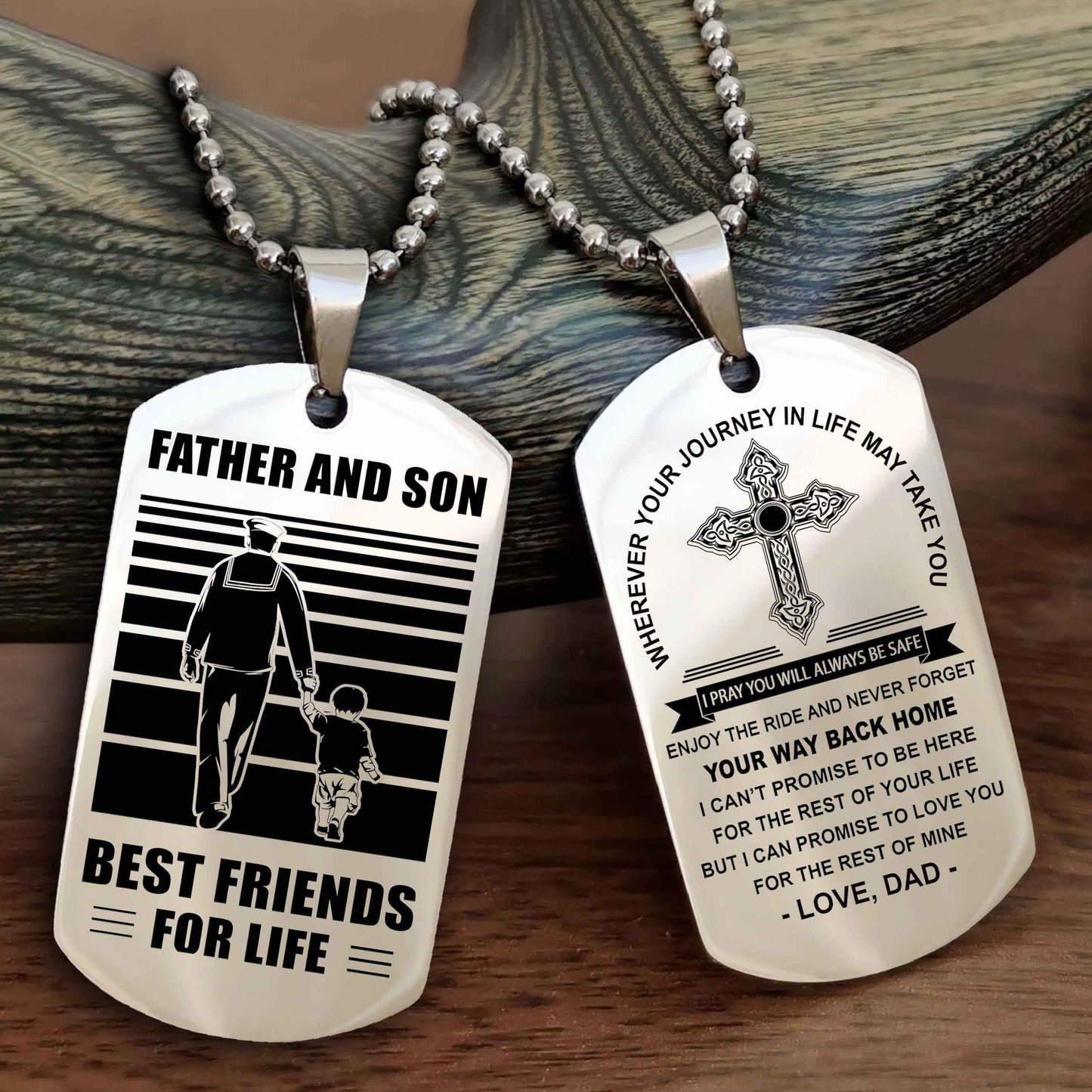 DRB Cross Double Sided Dog Tag Father And Son Best Friend For Life - Gift For Son Never Forget Your Way Back Home
