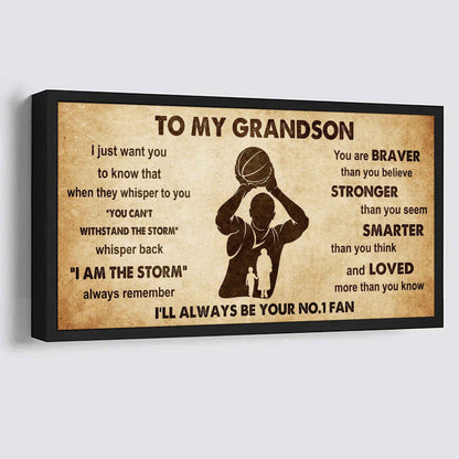 Personalized Sport Baseball Poster Canvas I'll Be Your No 1 Fan Grandma To Grandson - Whisper Back I'm The Storm